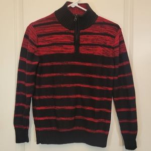 Sweater Red Black stripe knit 100 Percent cotton zip neck Boy 10/12 THE SLOPE